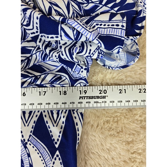 MSK Womens Blue White Geometric Medallion Cold Shoulder Shift Dress Large L - Picture 6 of 11